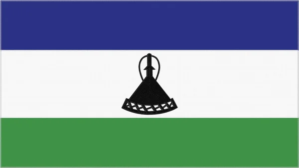 Σημαία Κεντήματος Λεσότο Έμπλεμ Ραμμένο Ύφασμα Κεντημένα Χέρια Υφασμάτινο Σύμβολο — Φωτογραφία Αρχείου