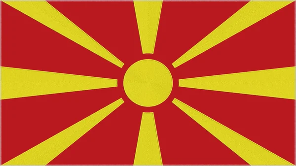 Σημαία Κεντήματος Πγδμ Μακεδονικό Έμβλημα Ραμμένο Ύφασμα Κεντημένα Χέρια Υφασμάτινο — Φωτογραφία Αρχείου