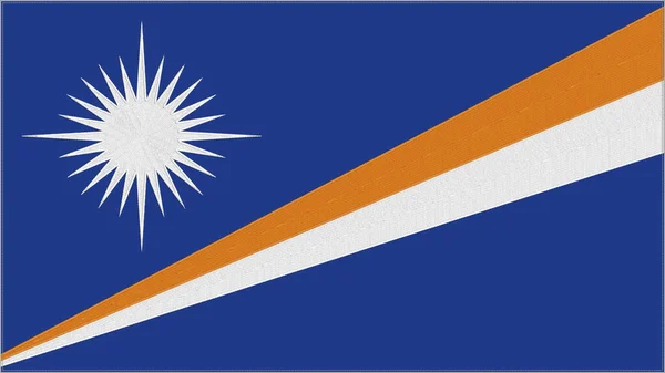 マーシャル諸島の刺繍旗 ステッチの生地を埋め込みます 紋章が刺繍されている 国のシンボルテキスタイルの背景 — ストック写真