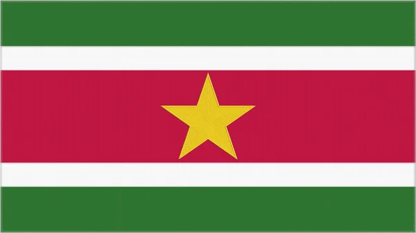 Surinaamse Borduurvlag Surinaamse Embleem Gestikte Stof Geborduurd Wapen Land Symbool — Stockfoto