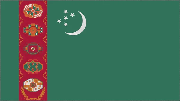 Turkmenistan Embroidery Flag Turkmenistani Emblem Stitched Fabric Embroidered Coat Arms — ストック写真