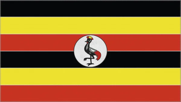 Ugandská Vyšívací Vlajka Znak Šitý Tkaniny Vyšívaný Erb Textilní Pozadí — Stock fotografie
