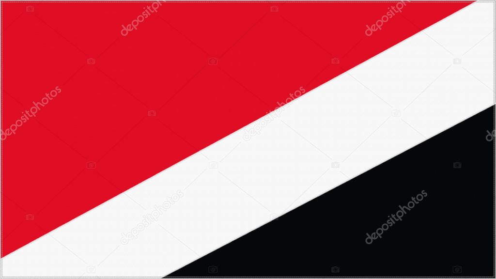 Principiality of Sealand embroidery flag. Emblem stitched fabric. Embroidered coat of arms. Country symbol textile background.