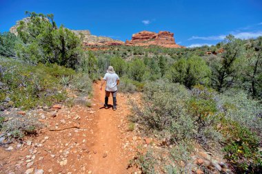 Long Canyon Sedona AZ 'ye doğru yürüyen adam.
