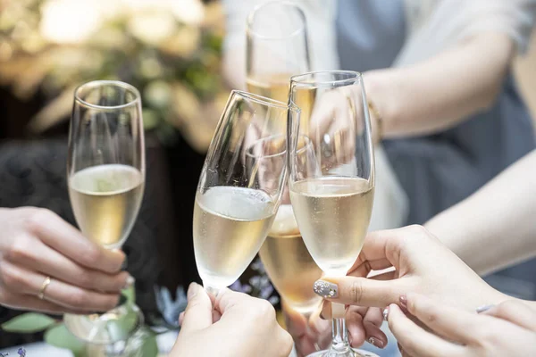 Hands Five Women Toasting Champagne — Stok fotoğraf