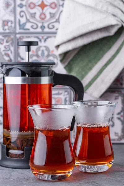 Чорний Чай Склянці Армуду — стокове фото