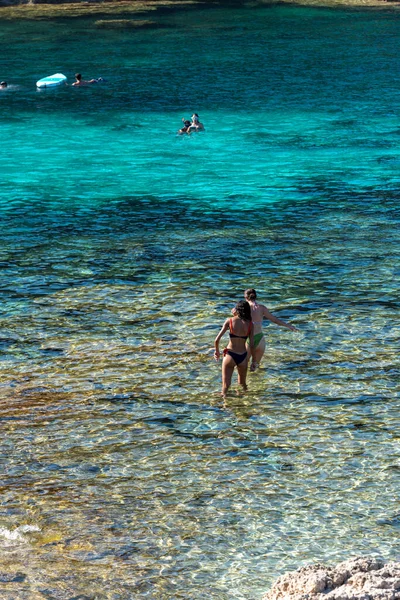 Formentera Spain 2021 August People Beautiful Cala Baster Island Formentera Stock Photo