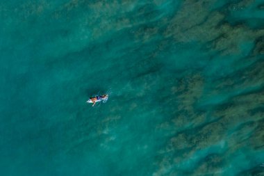 Erkek sörfçü Oahu, Hawaii 'de kürek çekiyor.