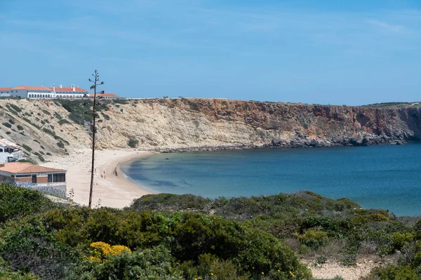 Sagres Portugal 2022 Maio Pessoas Praia Mareta Cidade Turística Sagres — Fotografia de Stock