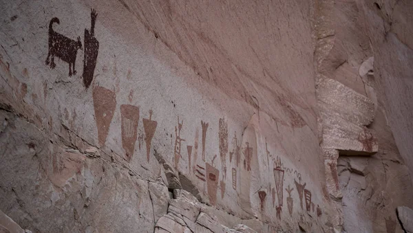 Many Ancient Petroglyphs White Band Sandstone — Stock Photo, Image