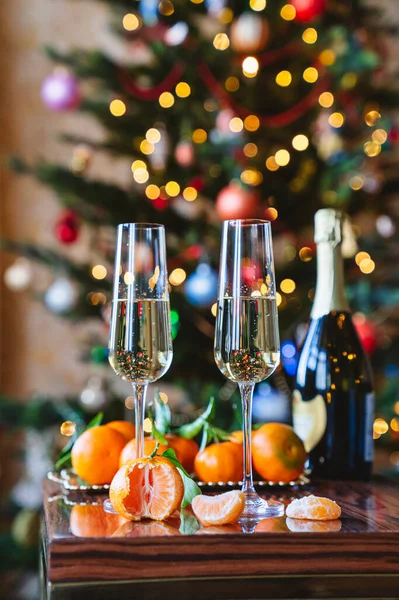 Champagne Tangerines Front Christmas Tree — Stockfoto