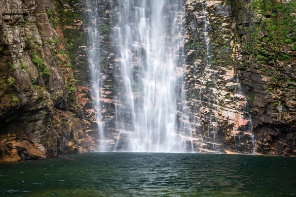 Beautiful View Big Wild Rocky Waterfall Green Area Chapada Dos —  Fotos de Stock