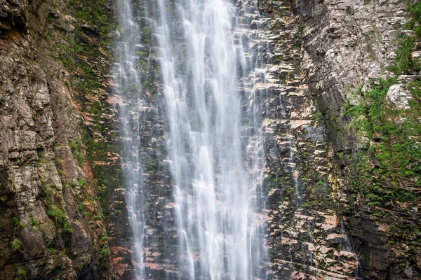 Beautiful View Big Wild Rocky Waterfall Green Area Chapada Dos — Photo