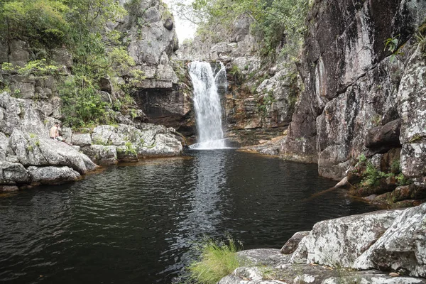 Beautiful View Wild Rocky Cerrado Waterfall Chapada Dos Veadeiros Gois — Stock Photo, Image