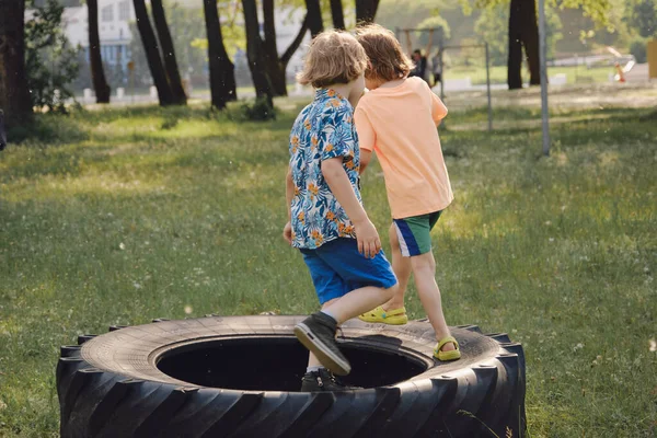 Kids Playing Outdoors Sport Summer Day Activity — Photo