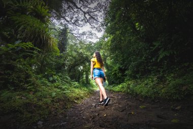 woman walking in the middle of the jungle