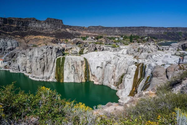 Epic mountain landscape scenery from the walking trail of Shoshone Falls