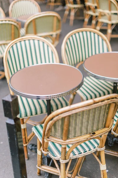 Green Ivory Rattan French Cafe Chairs Paris France — стокове фото