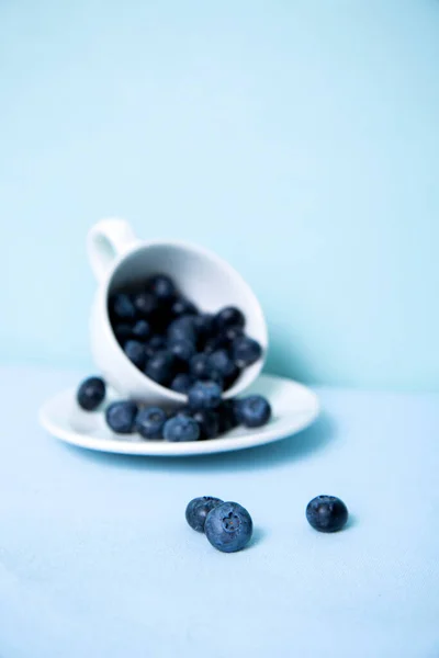 Vertical Photo Blueberries Background Blurred Mug — Stock Photo, Image