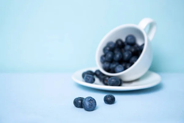 Blueberries Background Blurred Mug Berries — Stock Photo, Image