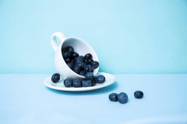 Blueberries Fell Table Mug Blue Background — Stock Photo, Image