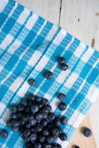 Top View Blueberries Tablecloth Blue Pattern —  Fotos de Stock