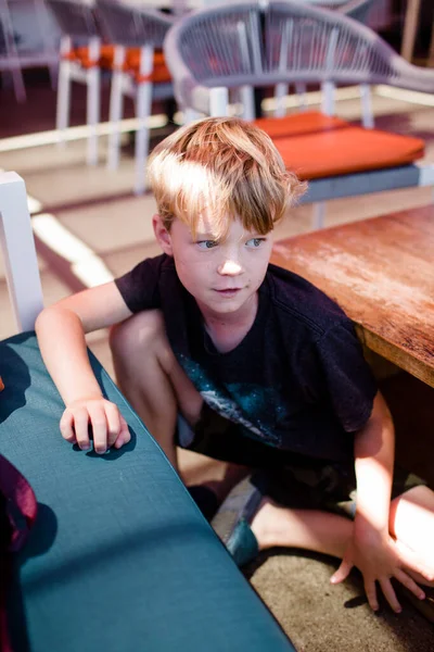 Eight Year Old Boy Restaurant San Diego — Stock Photo, Image