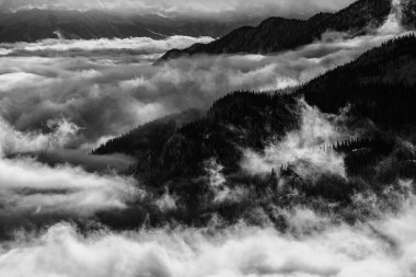 Misty Cloud inversion pushing against mountainside