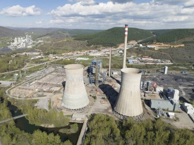 old coal power central from aerial view