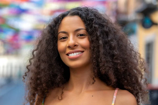 Portrait Beautiful Girl Afro Hair — Zdjęcie stockowe