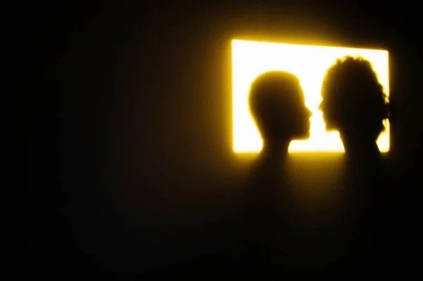 Ombre Couple Silhouette Soleil Mur — Photo