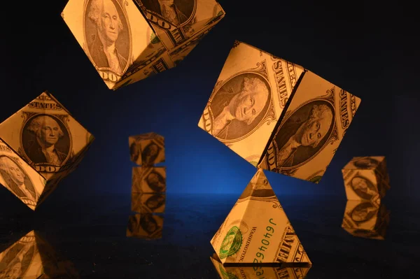 Dollar Cube Balancing Dollar Pyramid —  Fotos de Stock