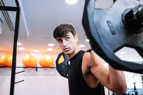 Male Weightlifter Barbell Looking Away — Stockfoto