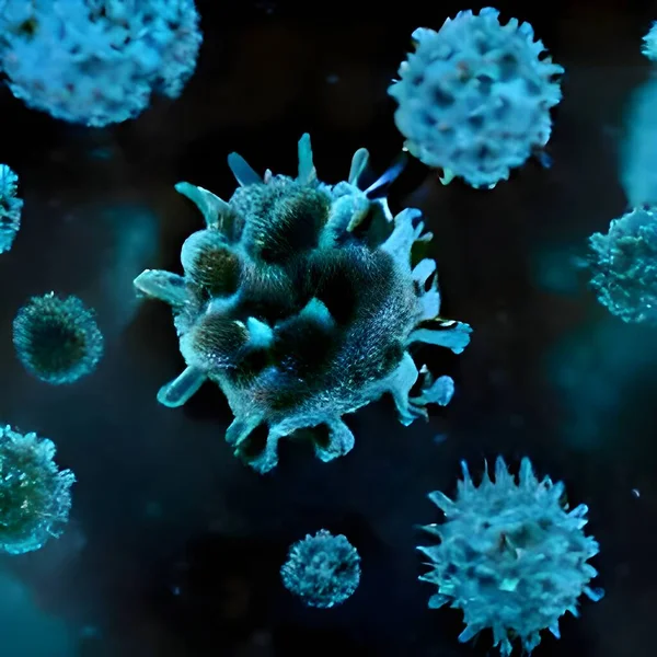 コロナウイルスウイルスは細胞環境に浮かぶウイルスで — ストック写真