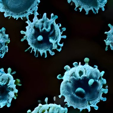 Sıvı mikroskobik görüşte yüzen grip veya HIV koronavirüsü, enfeksiyon