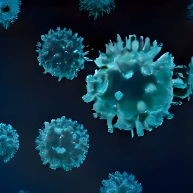 Sıvı mikroskobik görüşte yüzen grip veya HIV koronavirüsü, enfeksiyon
