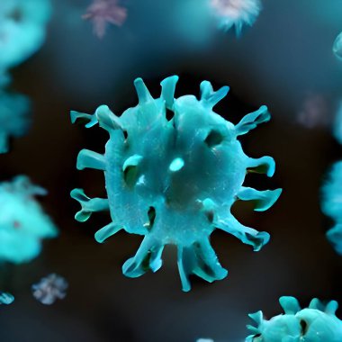 Sıvı mikroskobik görüşte yüzen grip veya HIV koronavirüsü, enfeksiyon