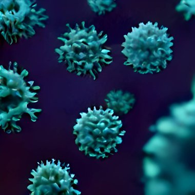 Sıvı mikroskobik görüşte yüzen grip veya HIV koronavirüsü, enfeksiyon