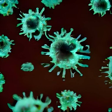 Sıvı mikroskobik görüşte yüzen grip veya HIV koronavirüsü, enfeksiyon
