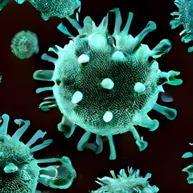 Virüs hücrelerinin mikroskobik görüntüsü. Tehlikeli bir hastalık.