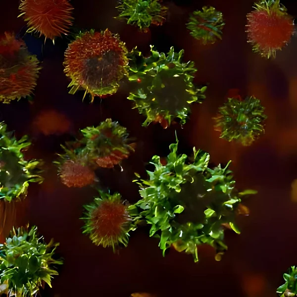 Flu or HIV coronavirus floating in fluid microscopic view, infection