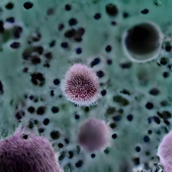 Visão Microscópica Células Vírus Influenza Flutuantes Doença Perigosa — Fotografia de Stock