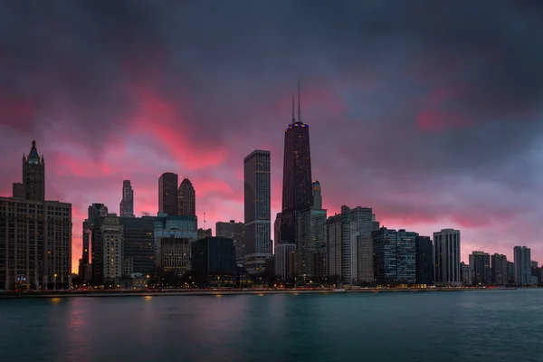 Kilátás Chicago Belvárosára Michigan Tóra — Stock Fotó