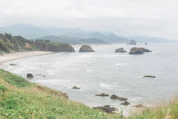 View Cannon Beach Ecola State Park Overcast Day — Stock Photo, Image