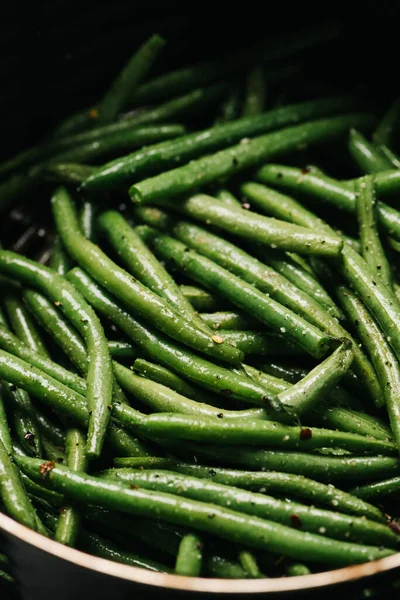 Frijoles Verdes Crudos Sazonados Una Freidora — Foto de Stock