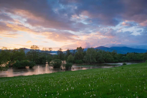 Povodňová Pláň Řeky Turiec Vesnici Laskar Slovensko — Stock fotografie