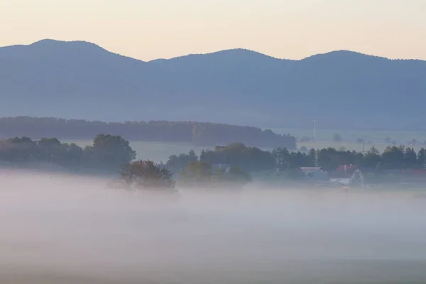 Morgennebel Der Aue Des Flusses Turiec Slowakei — Stockfoto