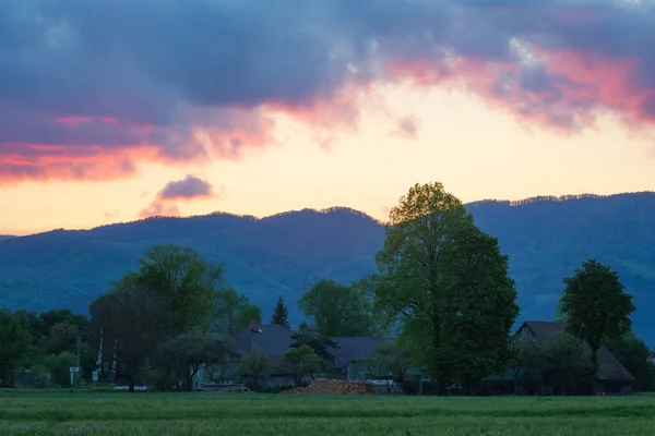 Večerní Pohled Obec Bodorova Slovensko — Stock fotografie