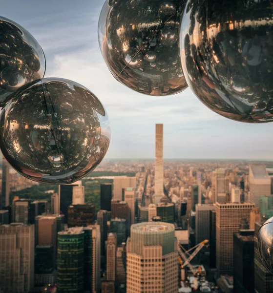 Miasto Wieżowiec Drapacz Chmur Piłki Anteny Nowy Jork — Zdjęcie stockowe