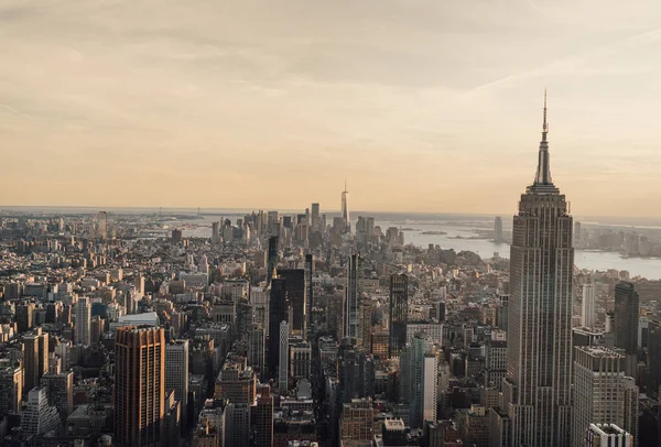 Stad Skyline Uitzicht Manhattan New York Staat Stadsgezicht Zonsondergang — Stockfoto